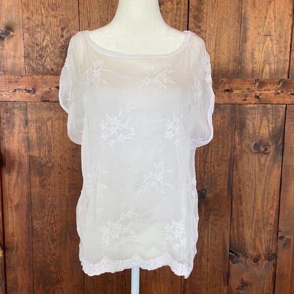 Coquette Girl, Moda Seta Italy, Silk Embroidered White Women's Blouse Sz M - Picture 2 of 12